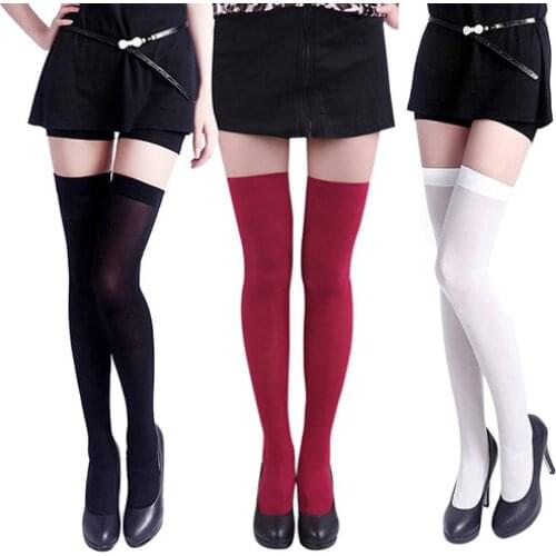 New silk stockings Womens Sexy Pure Color Opaque Sexy Thigh High Stockings Over The Knee Socks Casual High Socks Girls Womens