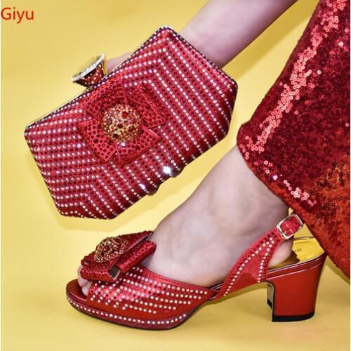 Doershow Nice Looking African Women Matching Italian Shoe and Bag Set red Italian Shoe with Matching Bag for Wedding HLC1-8