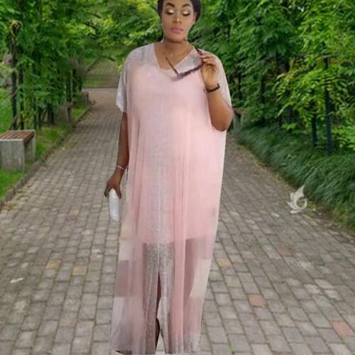Elegant 2021 Maxi Dresses For Women Sexy V-neck Short Bat Sleeve African Clothes Female Plus Size Clothing Summer Party Fashion
