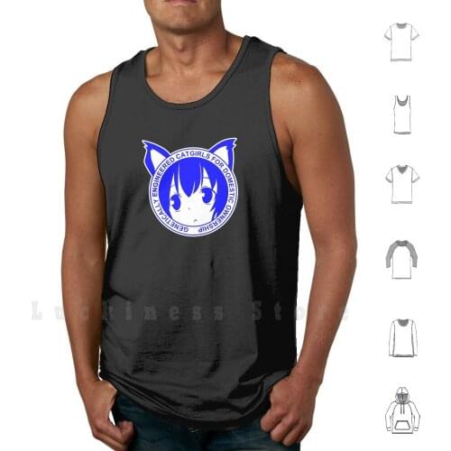 Genetically Engineered Catgirls For Domestic Ownership! Tank Tops Vest 100% Cotton Cat Girl Catgirl Cute Blue Ears Cat