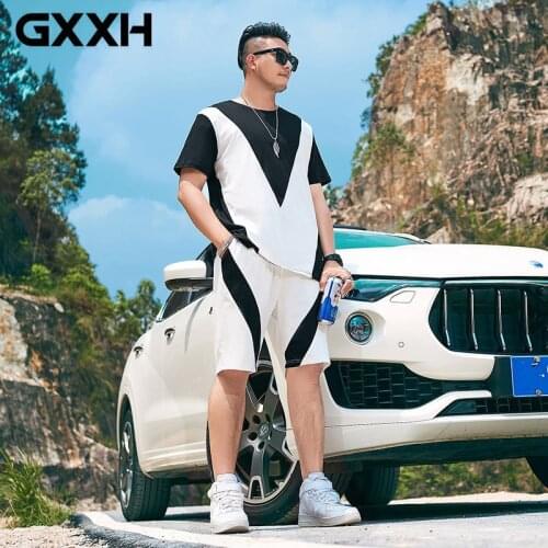 GXXH Tracksuit Men Summer Large Size XXL-7XL Casual Shorts Sets Short Sleeve T-Shirt Mens Contrast Overisized Two Piece Clothing