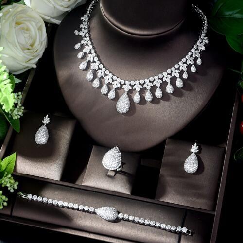 HIBRIDE Bijoux Femme Ensemble Wedding Jewelry Sets for Women Sparkling AAA Zircon Copper Fashion Bridesmaid Jewelry Set N-1125