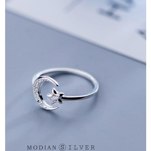 Modian Fashion Open Adjustable Finger Ring for Women Pure 925 Sterling Silver Twinkle Star Moon Ring Fine Jewelry Girl Gift
