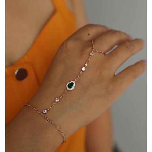 Cz fashion Finger link bracelet with ring Slave bracelet cz station chain high quality gorgeous trendy modern women Wristlet