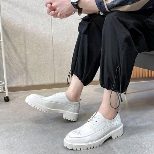 2021 Mens Summer New Formal Wear Shoes Genuine Leather Business Casual Shoes Men Retro British Lace-Up Shoes