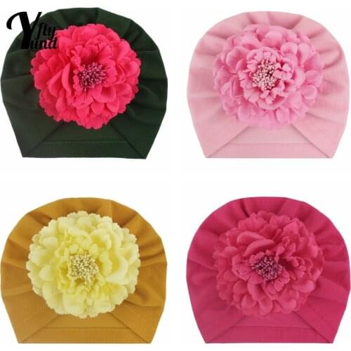 Yundfly 18*17 CM Soft Comfortable Cotton Baby Turban Hat Cute Artificial Flower Newborn Caps Hair Accessories Photography Props
