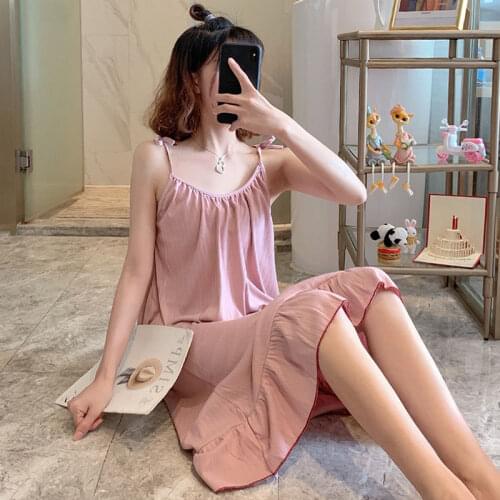 Oversize cotton Female Nightgown Lady cute kawaii Spaghetti Strap Night Dress Women Nighties Sleeveless Sleepwear Nightwear