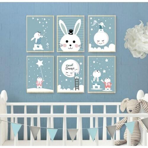 Nordic Style Rabbit Star Poster Frameless Hanging Painting Childrens Bedroom Living Room Decoration Cuadros Decoracion Salon