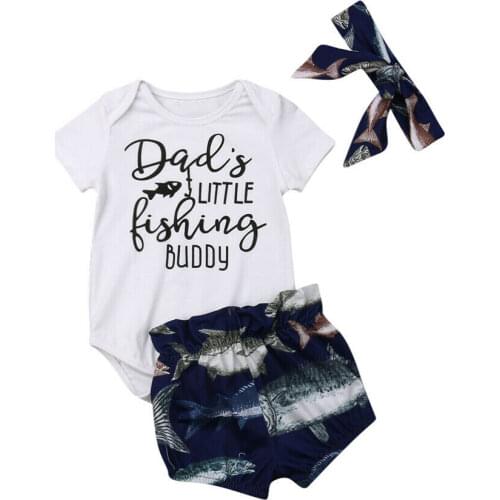 New Kids Baby Boy&Girl Clothes Little Fishing Buddy Romper Tops Shorts Outfits