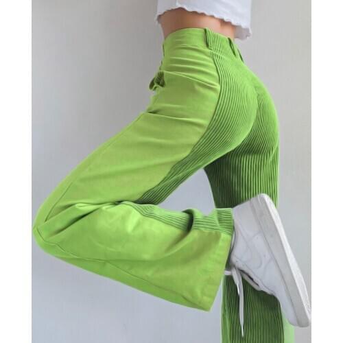 Autumn and winter womens high-waist slim-fit corduroy straight casual pants street womens slim trousers