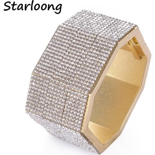 Punk Pulseiras Feminina full rhinestone beads Gold-color Rhodium Cuff Bracelets Bangles for women Pulseras Femme Bijoux Jewelry