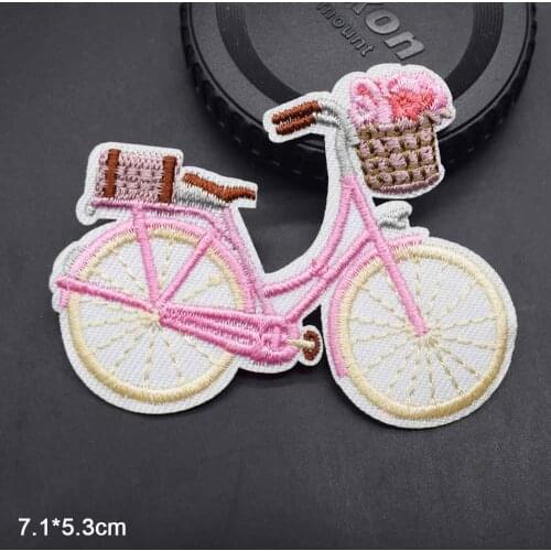 Outdoor Sports Theme Ride Pink Bike Biker Patches Iron On Embroidered Clothes Patches For Clothing Stickers Garment Wholesale