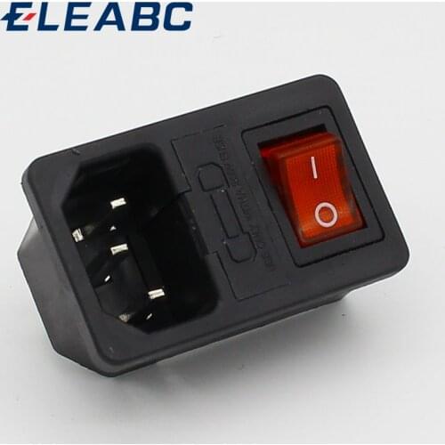 With 10A fuse ! Red Rocker Switch Fused IEC 320 C14 Inlet Power Socket Fuse Switch Connector Plug Connector