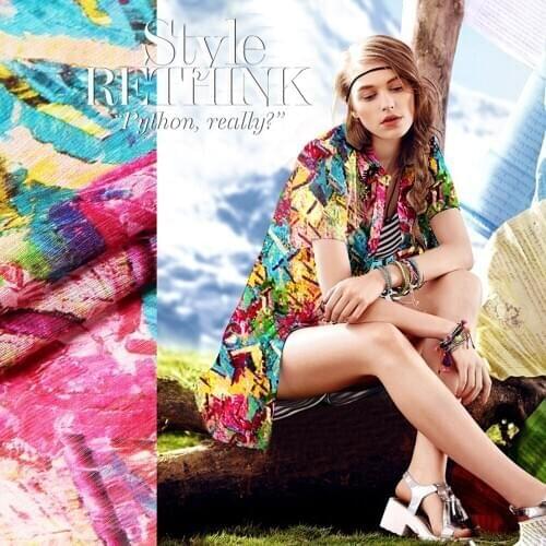 Printed Silk Linen Fabric 14 momme 140cm Width Natural Silk Fabric With Printed DIY Summer Dress Women Dress Material Wide