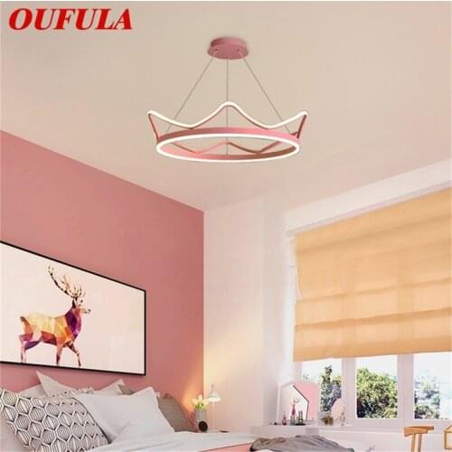 OUFULA Nordic Pendant Lights Pink Crown Modern Luxury LED Lamp Fixture For Home Decoration
