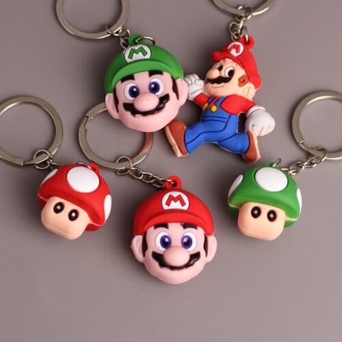 Super Mario Keychain Cartoon Anime Character Cute Style Boy Girl School Bag Key Chain Doll Charm Silicone Keychain Birthday Gift