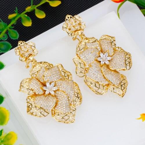 TIRIM Luxury Flower Crystal Big Dangle Earrings for Women 2020 New Wedding Drop Earing Cubic Ziron Fashion Jewelry Gifts