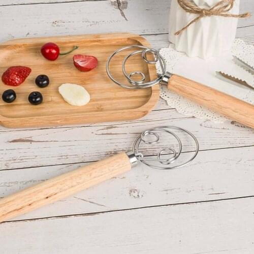 New Stainless Steel Blender Egg Beater Wood Handle Bread Baking Dough Whisk Egg Whisk Creative Coil Flour Mixer Kitchen Tool