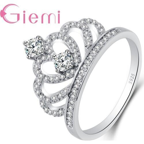 Princess Type Crown CZ Crystal Women Wedding Band Ring for Ladies Silver Original Jewelry Rings Anel Girls Gifts