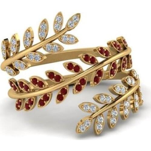 2021 New Fashion Jewelry Natural Willow Leaf Inlaid Copper Zircon Open Ring For Women Trendy Design Adjustable Ring Accessories