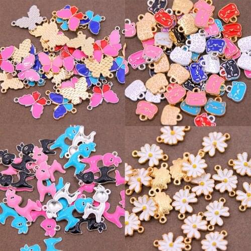 10PCs ColorFul Butterfly cat fawn flower Enamel Charm Pendant For Jewelry Making DIY Bracelet Necklace link Jewelry Findings