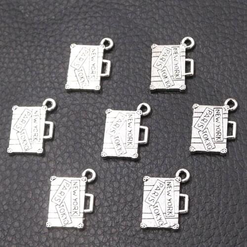 12pcs/lot Silver Plated Tote Bag Charm Metal Pendants Necklaces Bracelets DIY Charms for Jewelry Making Accessories 17*13mm P382