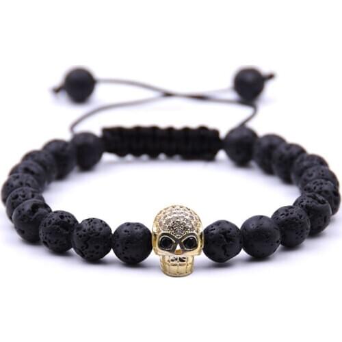 2018 Hot Fashion Trendy Skeleton Charm Bracelet For Men Women Head Lava Stone Jewelry Gift