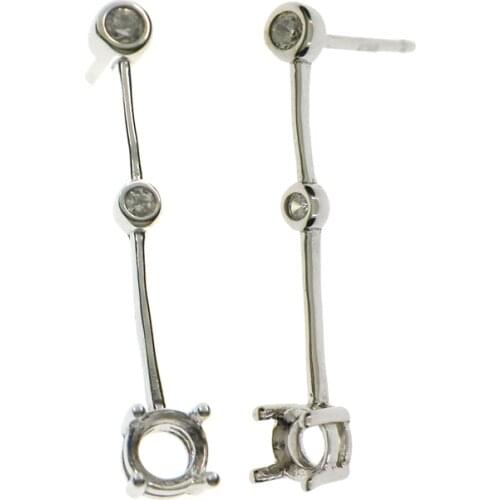 25MM Long 4MM Round Prong Bezel Tray Settings CZ Stone Solid 925 Sterling Silver Studs Earrings DIY Supplies 1702170