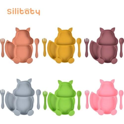 3Pcs Silicone Dinner Plate Baby Feeding Set Newborn Waterproof Dividing Plate Silicone Divided Toddler Children Cute Tableware