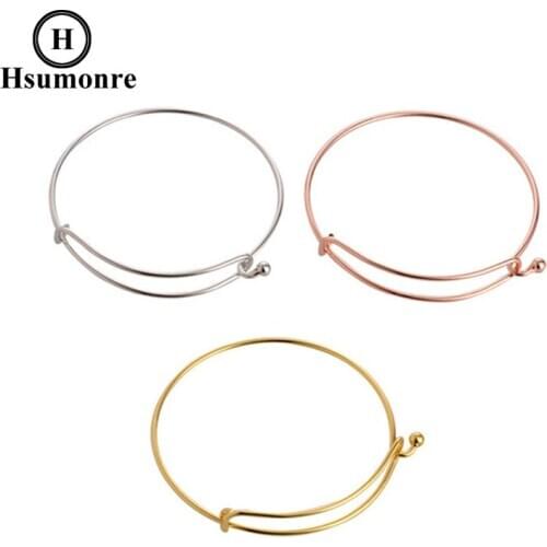 Basic Bangle For DIY Jewelry Make Adjustable With Charm Wire Wrapped Expandable Bangle Silver Plated Rose Gold Plated Color
