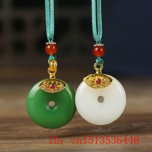 Jade Safe Buckle Pendant Amulet 925 Silver Fashion Crystal Charm Zircon Chalcedony Necklace Natural Gemstone Women Gifts Chinese