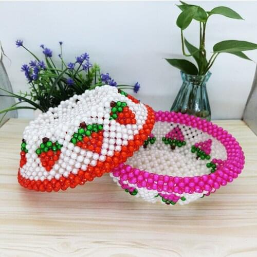 Handmade Beaded Strawberry Round Fruit Plate Household Accessories Creative Decoration in Living Room Acrylic Dry Fruit Plate