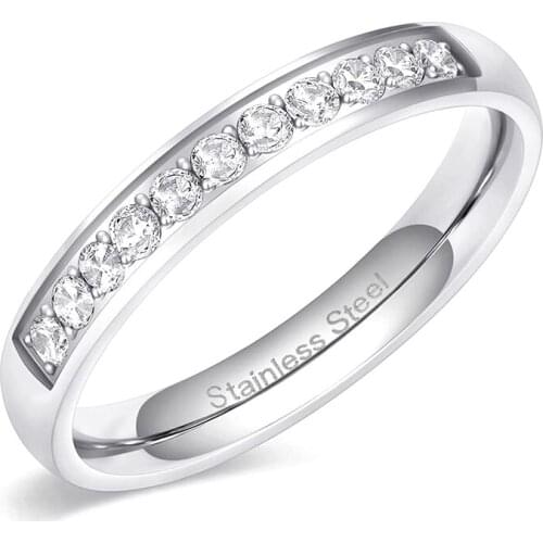 EAMTI 3mm Womens Stainless Steel Wedding Ring Cubic Zirconia Love Ring Semi-eternal Ring