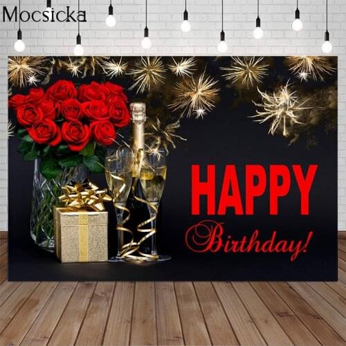 Mocsicka Valentines Day Happy Birthday Backdrop Rose Fireworks Champagne Photography Background Child Party Decorative Props