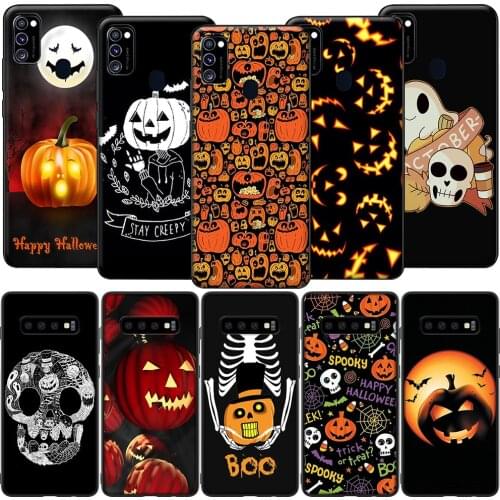 GX232 Spooky Skull Pumpkin Halloween Case for Samsung S6 S7 Edge S8 S9 S10 S10E S20 Fe S21 S21s S30 Ultra Plus Lite