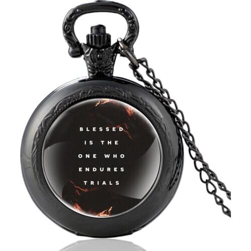 Bible Verse"Blessed IsThe One Who Endures Trials " Quartz Pocket Watch Men Women Charm Pendant Necklace Hours Clock Gifts
