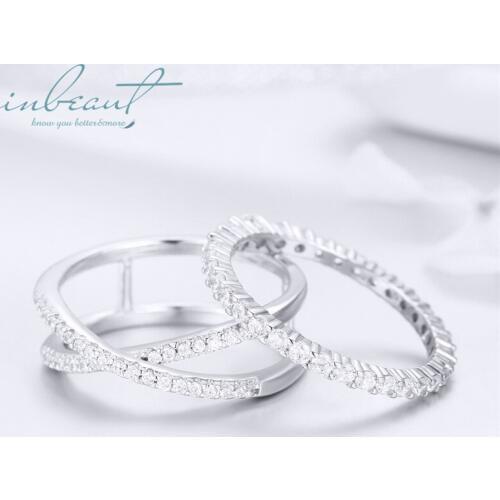 Silver 925 Cross Ring Set Female White Zircon Intertwined Round 2 Pcs Rings Real S925 Sets Jewelry Women Engagement Dress Up