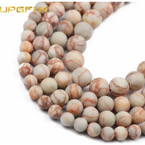 UPGFNK Natural Matte Red grid Stone Round Loose Spacer Beads For Jewelry Making DIY Bracelet accessories 15'' Strand 6/8/10/12MM