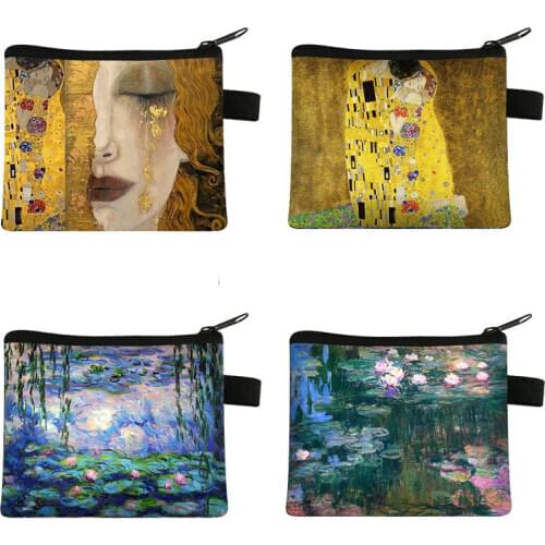 Vintage Painting Kiss / Water Lily Mini Wallet Monet / Gustav Klimt Coin Purse Women Girls Cash Wallet Money Zero Bag