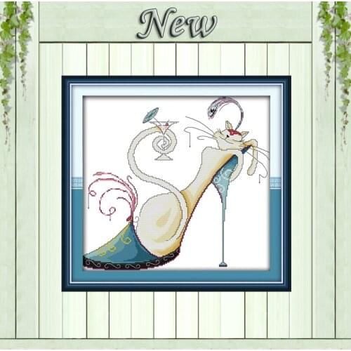 Fashion high heels and a cat(2) 11CT counted printing on canvas DMC 14CT Cross-Stitch kits,embroidery needlework Sets,Home Decor