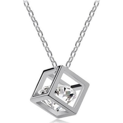 MOONROCY Silver Color Cubic Zirconia Cube Crystal Necklace ChokerDropshipping Jewelry Fashion Jewelry for Women Girls
