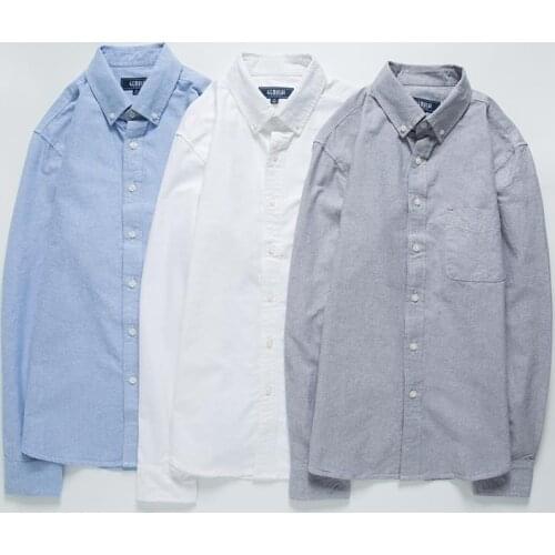 2019 New Arrival Fashion Large Spring Men Oxford Long Sleeve Pure Cotton Youth Blue Gray White Casual Shirts Plus Size M-5XL 6XL
