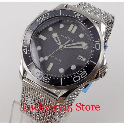 BLIGER 41mm Mechanical Men Watch MIYOTA 8215 NH35A Movement Steel Band Luminous Marks Rotating Bezel Ring Sapphire Glass