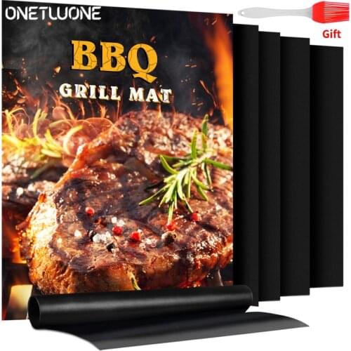 Grill Mat Set With Brush,Non-Stick BBQ Grill Mats, Heavy Duty, Reusable Easy to Clean,Works on Electric Grill Gas Charcoal BBQ