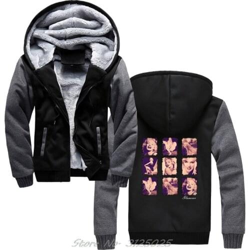 New Exclusive And Unique Mens Hoodie Marilyn Monroe Glamour Design Hooded Fashion Men Winter Warm Thick Zipper Sweatshirt