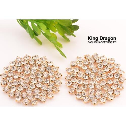 Rhinestone Embellishment Used On Invitation Card Decoration Buttons 45MM 5PCS/Lot Gold Color Flat Back KD395