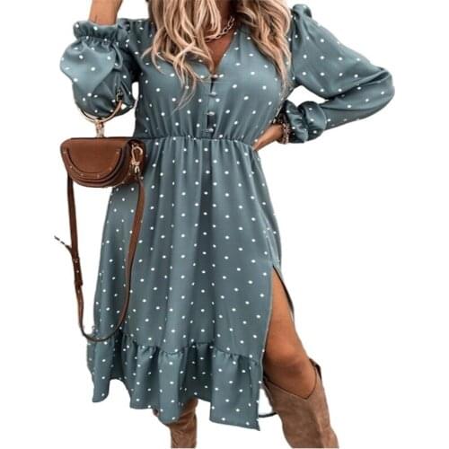 Women Dot Daisy Print Dress Spring Summer Long Sleeve Loose Ruffles arty Dresses Elegant Retro Sundress Plus Size Female Vestido