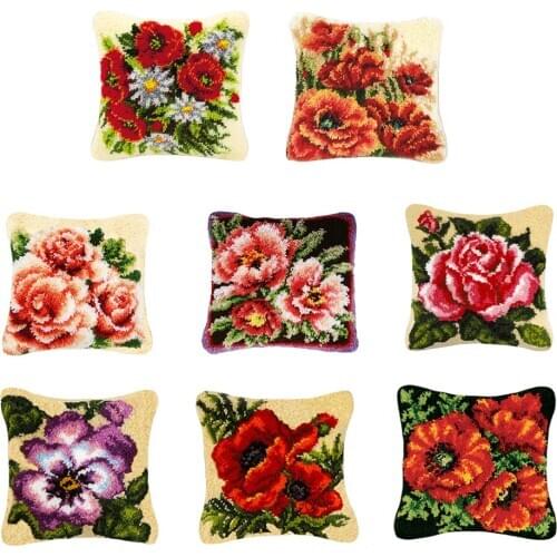 Prettyia Flower Latch Hook Kit with Starter Tools Making Pillow Case 17x17