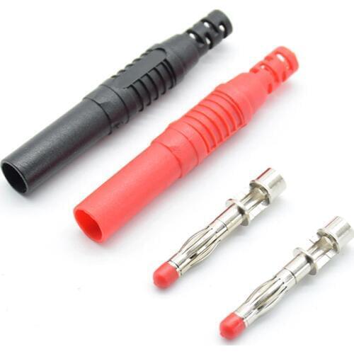 2 Pcs Straight Insulated Safety 4mm Male Banana Plug Wire Solder DIY Connectors Instrument test plug high current voltage gauge