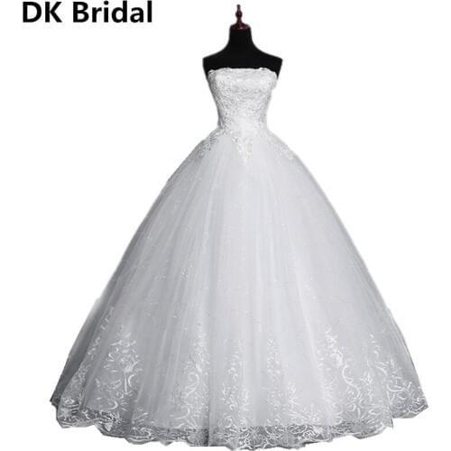 Real Photo Simple Lace Flower Strapless White Fashion Sexy Appliques Wedding Dresses For Brides Plus Size vestido de noiva